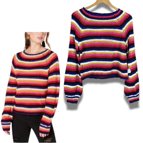 Crave Fame Multi Color Striped Fluffy Sweater NWT SMALL - Picture 1 of 7